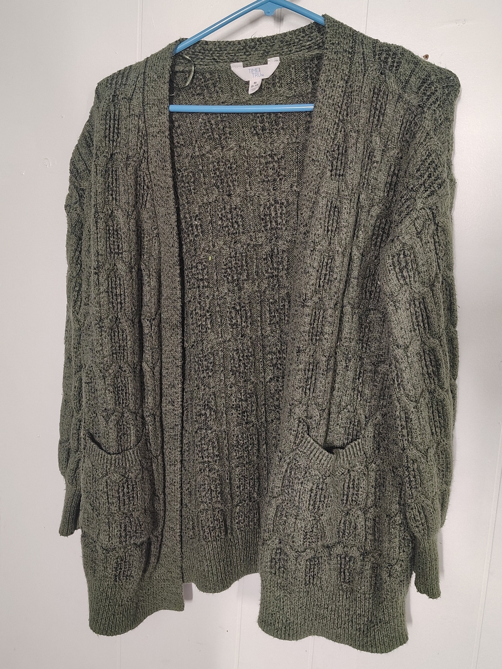 No Boundaries Olive Green Cable Knit Open Cardigan
